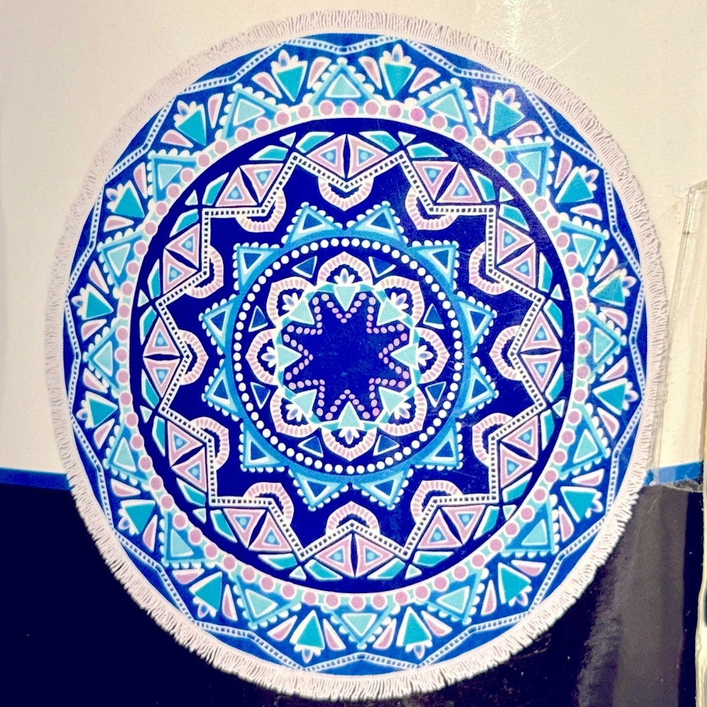 Beach Towel Blue Fringed 58” diameter